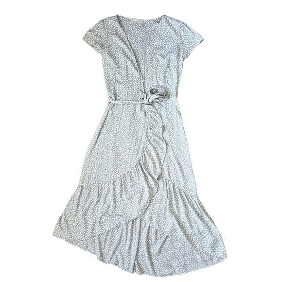 Abercrombie & Fitch Midi Ruffle Wrap Dress size S grey white summer romantic - Picture 13 of 14